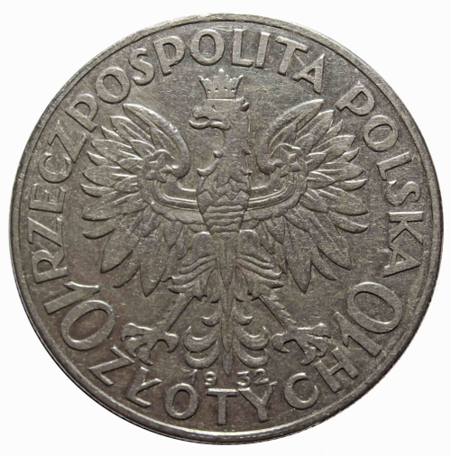 10 злотых Польша Ядвига 1932 год VF-XF №2