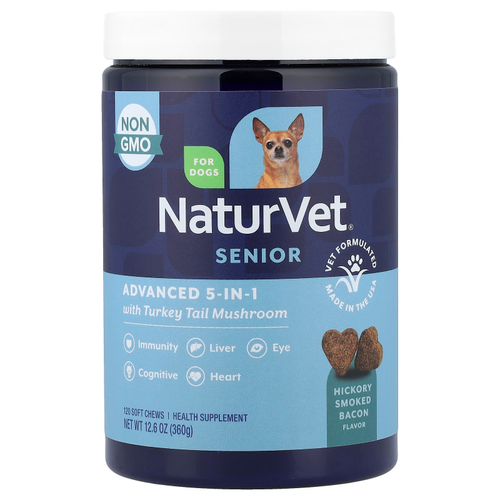 NaturVet, улучшенная формула 5 в 1 с трутовиком разноцветным, для собак, бекон, копченый гикорием, 120 жевательных таблеток, 360 г (12,6 унции)