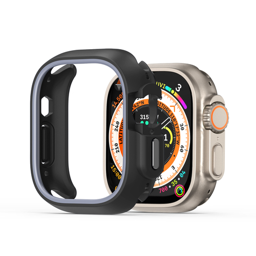 Чехол-бампер для часов Apple Watch Ultra 1 и 2 размер 49мм, черный с серой вставкой (Black/Gray) от Dux Ducis, серия Bamo Series Case