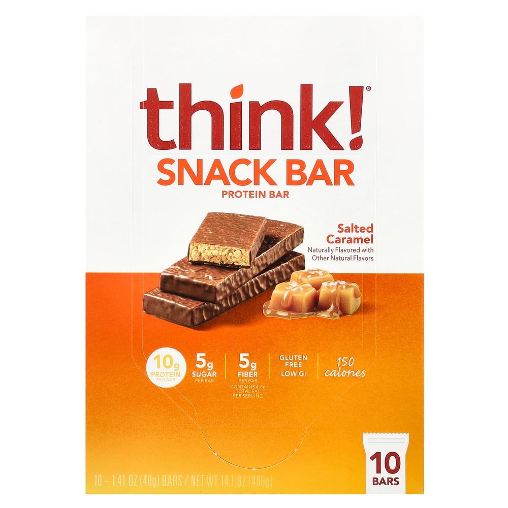 Think !, протеиновый батончик, соленая карамель, 10 батончиков по 40 г (1,41 унции)