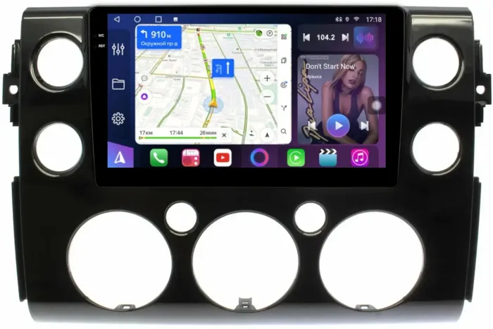 Магнитола для Toyota FJ Cruiser 2005-2022 (рамка черная) - FarCar S500-TS10 монитор 9.5" QLED на Android 14, Быстрая, CarPlay, 4G SIM-слот