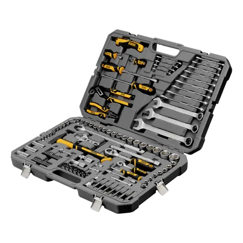 Набор инструментов, 1/2", 1/4", CrV, S2, пластиковый кейс, 122 предмета Denzel
