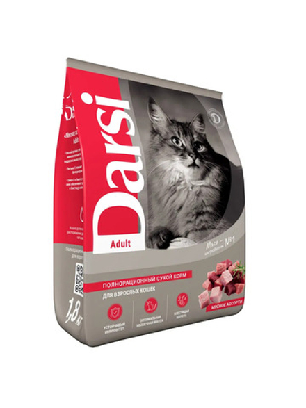 Darsi, сухой корм для кошек, Adult, мясное ассорти, 1,8 кг