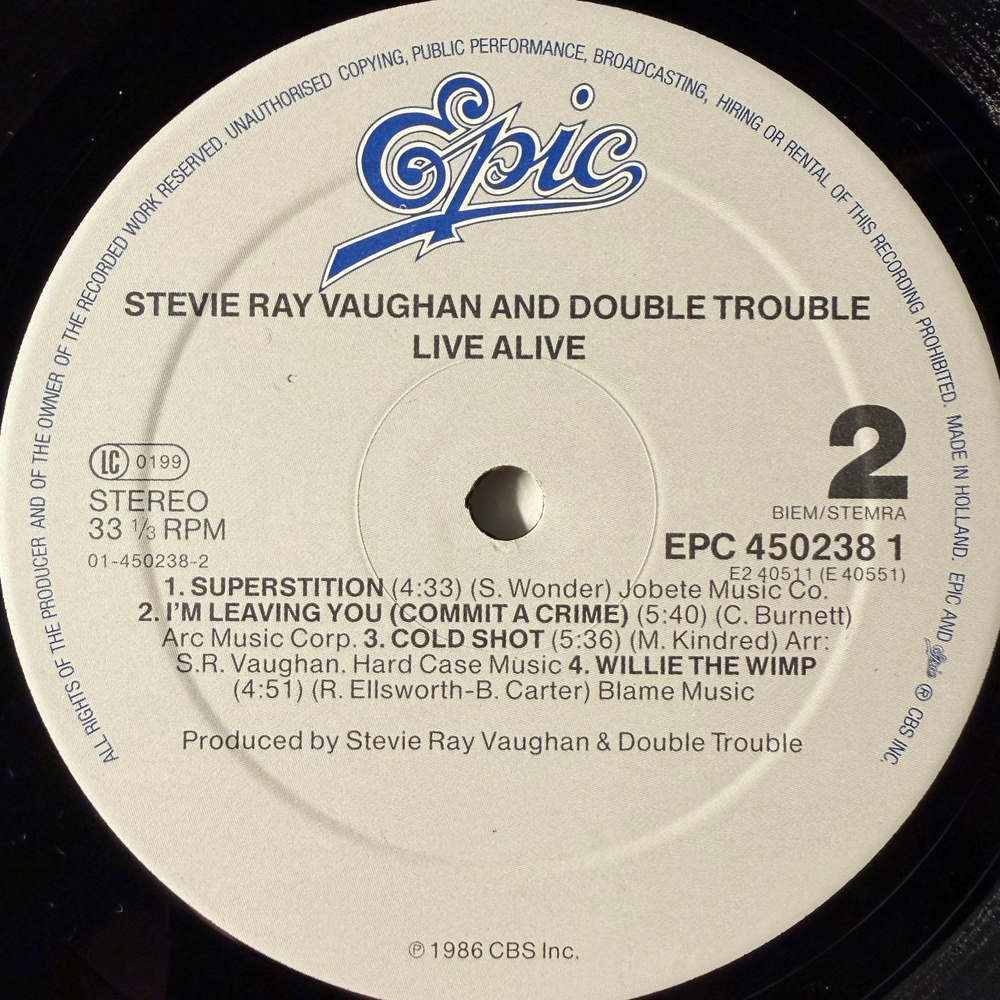 Stevie Ray Vaughan And Double Trouble – Live Alive 2LP (Голландия 1986г.)