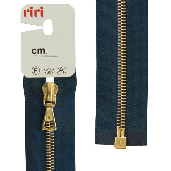 Молния металл RIRI Т4 (4 мм) 1 зам., разъем., 70 см, Gold, атласная тесьма, цв.2131, синий темн., 1 шт