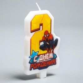Свеча в торт "С днем рождения", цифра 2, Человек-Паук, 5х8см