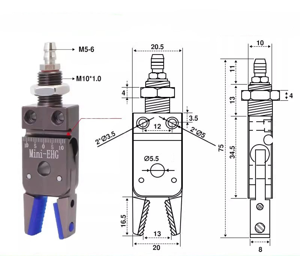 Mini-ehg rubber pad type (clamping range: 0-11mm) comes with detection sensor line