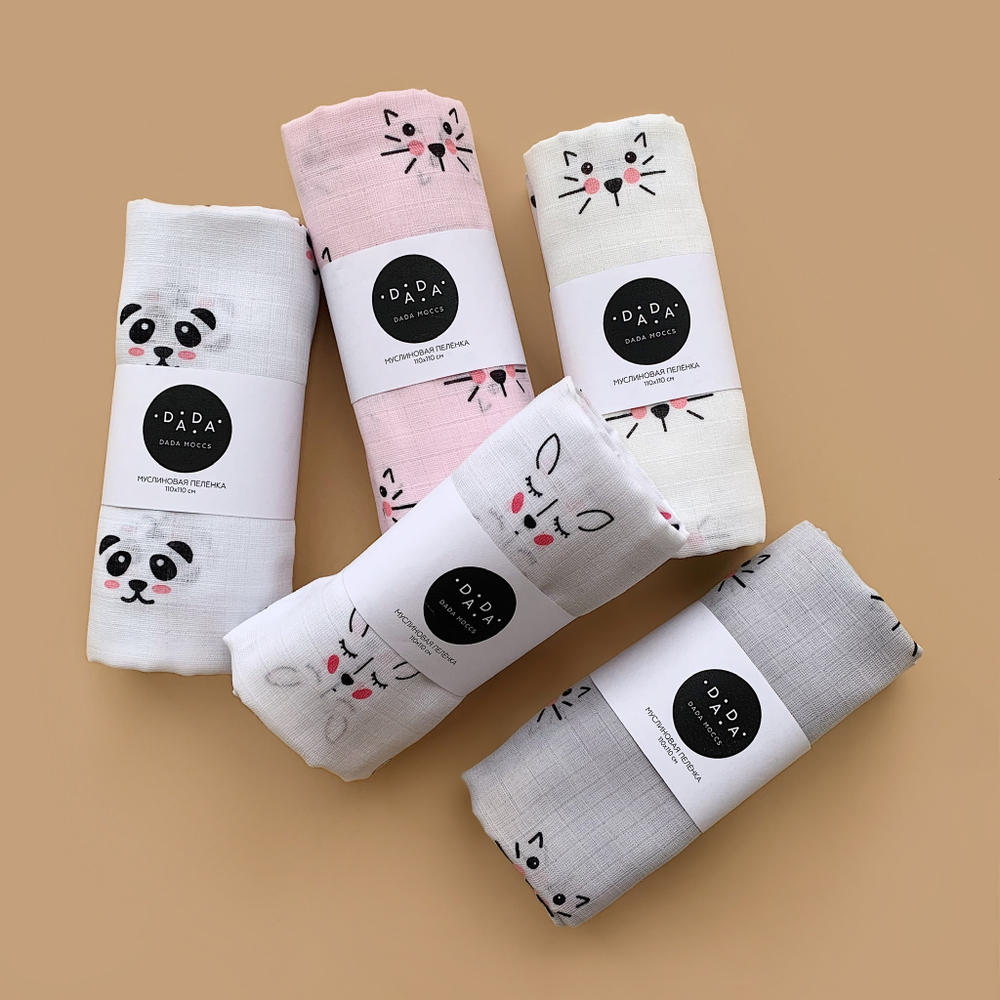 Муслиновая пеленка Panda (white)