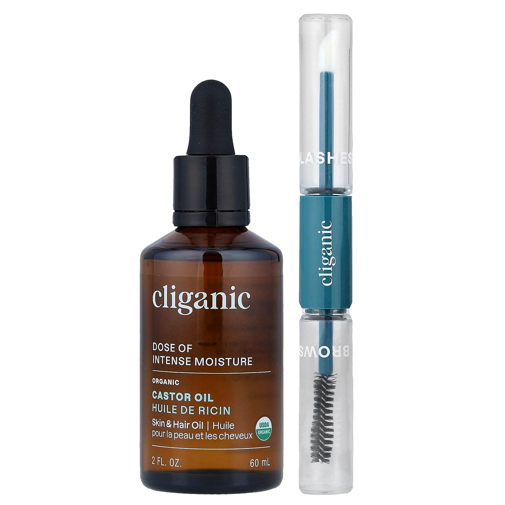 Cliganic, Dose of Intense Moisture™, органическое касторовое масло, набор для ресниц и бровей, 60 мл (2 жидк. унции)