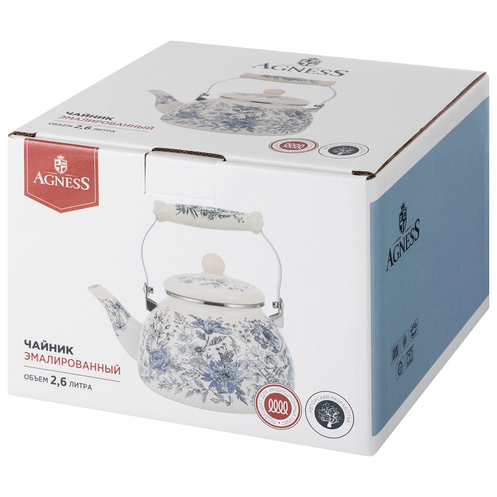 ЧАЙНИК AGNESS ЭМАЛИРОВАННЫЙ СЕРИЯ "ROYAL BLUE", 2,6 Л