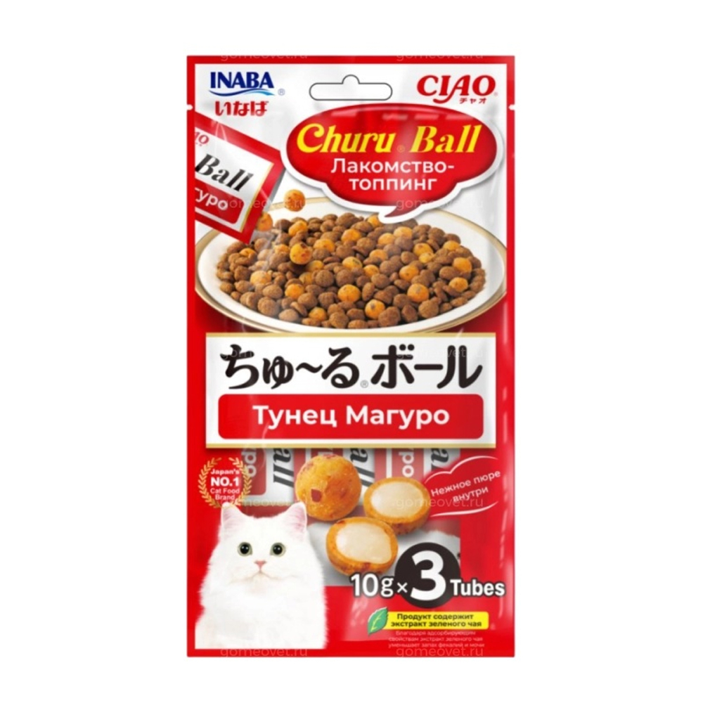 Лакомство Inaba Ciao Ball Шарики с кремом Тунец Магуро для кошек 30 г