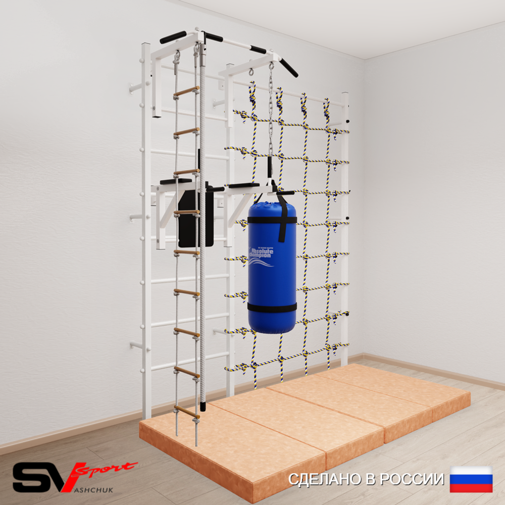 Шведская стенка Sv Sport 57560 (Турник стандарт/Брусья/Канат/Лестница/Цепь/Мешок 22кг/Мат 2м/Канатный лаз)
