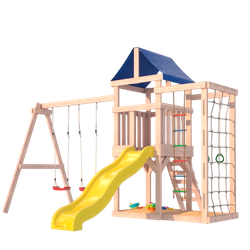 Детская площадка для улицы и дачи Fun Land неокрашенная с сеткой стенкой и качелями