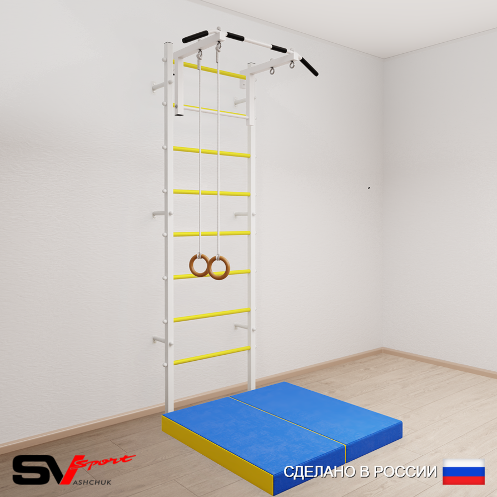 Шведская стенка Sv Sport усиленная 6104 (Турник стандарт/Кольца/Мат 1м)