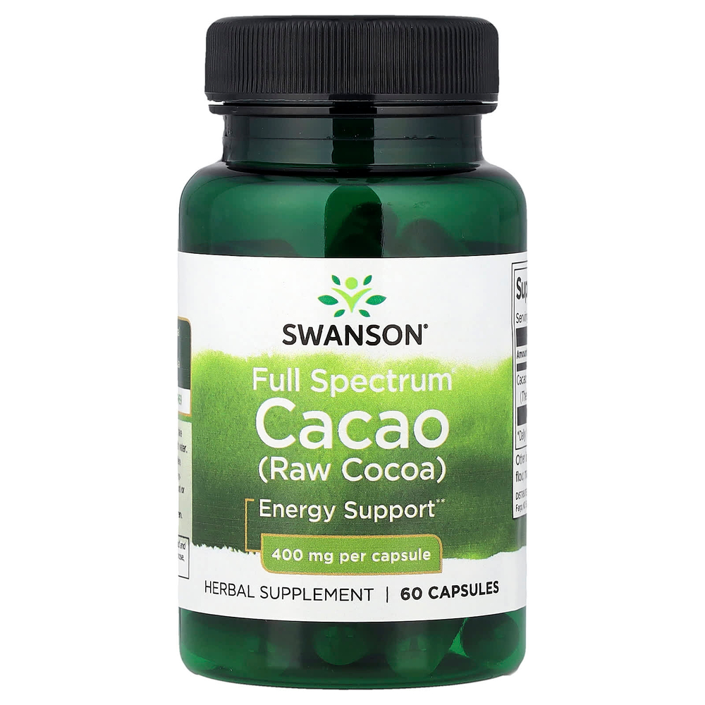 Swanson Vitamins, Какао Full Spectrum (необработанное какао), 400 мг, 60 капсул