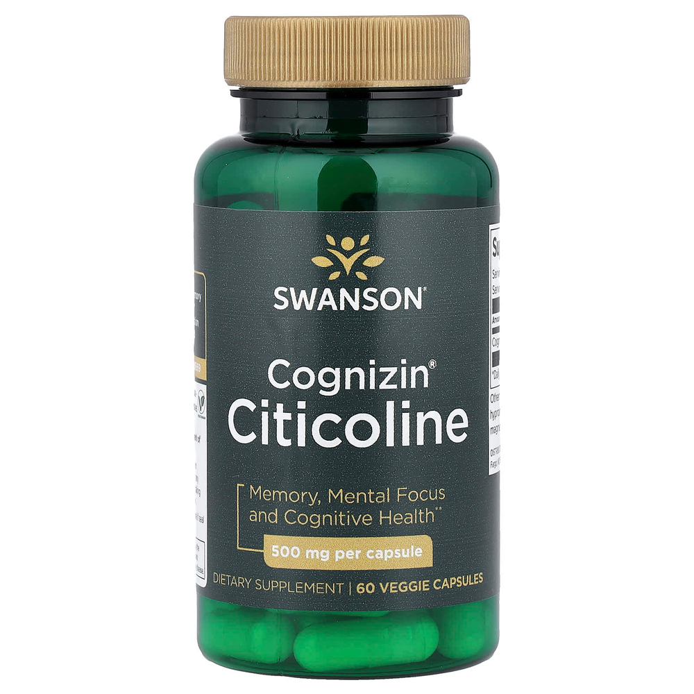 Swanson Vitamins, Cognizin®, цитиколин, 60 вегетарианских капсул (500 мг в 1 капсуле)