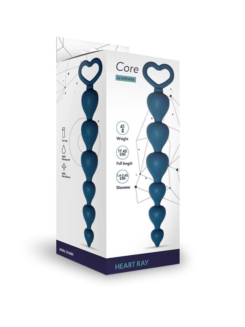 Анальная цепочка Heart Ray синий 17,45 см