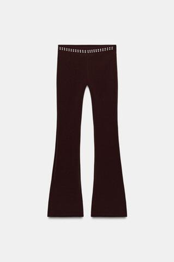 ZARA РАСКЛЕШЕННЫЕ БРЮКИ С ЗАКЛЕПКАМИ, ТЕМНО-КОРИЧНЕВЫЙ