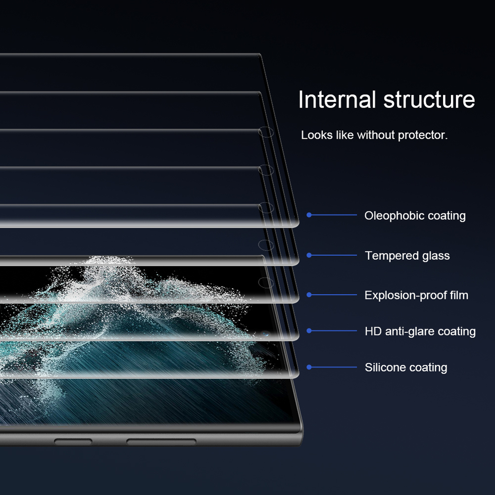 Защитное стекло с закругленными краями от Nillkin для Samsung Galaxy S23 Ultra, серия 3D CP+MAX Anti-Explosion Glass Screen Protector