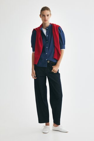 Блузка с пышными рукавами — Тёмно-синий деним - H&M