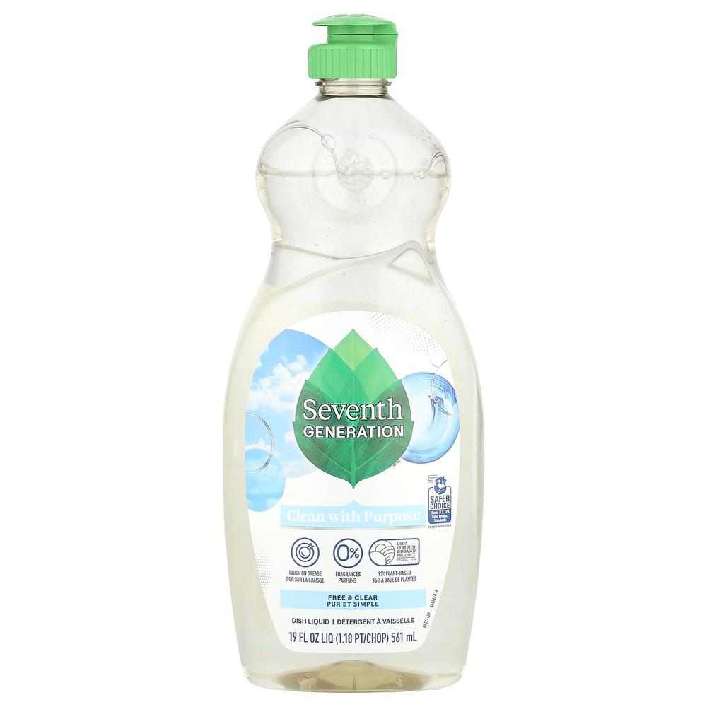 Seventh Generation, Жидкость для посуды, без добавок и прозрачность, 561 мл (19 жидк. унц.)
