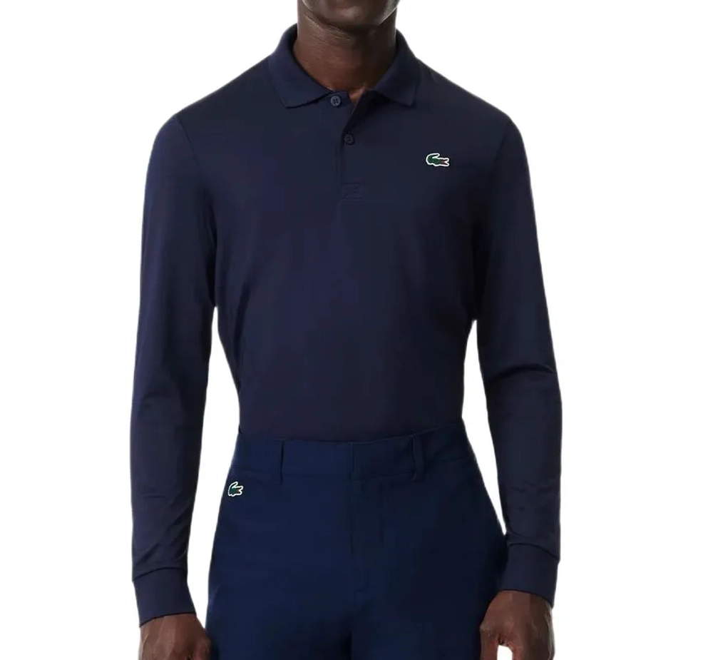 Мужская теннисная футболка с длинным рукавом Lacoste Regular Fit Ultra Dry Long Sleeved Golf - midnight blue
