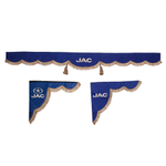Ламбрекен с косынками стеганые JAC (экокожа, синий, коричневые кисточки)