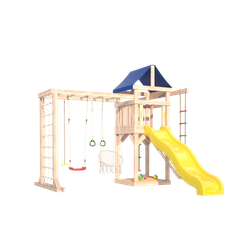Детская площадка Fun Land неокрашенная с модулем сетка-рукоход, мини сеткой, подвесным креслом и качелями