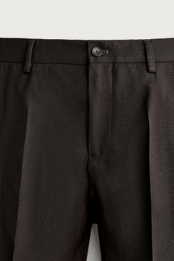 ZARA КОСТЮМНЫЕ БРЮКИ ИЗ СМЕСОВОЙ ШЕРСТИ, КОРИЧНЕВЫЙ