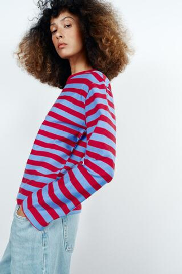 ZARA ФУТБОЛКА В ШИРОКУЮ ПОЛОСКУ, КРАСНАЯ ПОЛОСКА