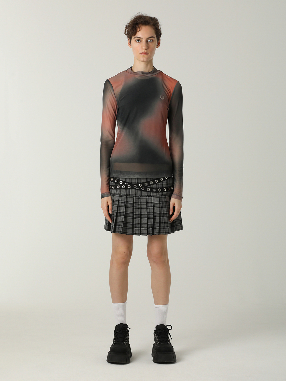 Топ Printed Mesh Mock Neck