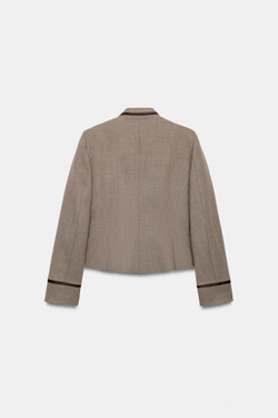 ZARA БЛЕЙЗЕР С БАСКОЙ И ОКАНТОВКОЙ, РЫЖЕВАТО-КОРИЧНЕВЫЙ