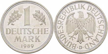 Германия - ФРГ 1 марка, 1989 D Орёл XF