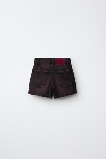 ZARA ДЖИНСОВАЯ ЮБКА-ШОРТЫ С ЗАКЛЕПКАМИ, БУРГУНДИ