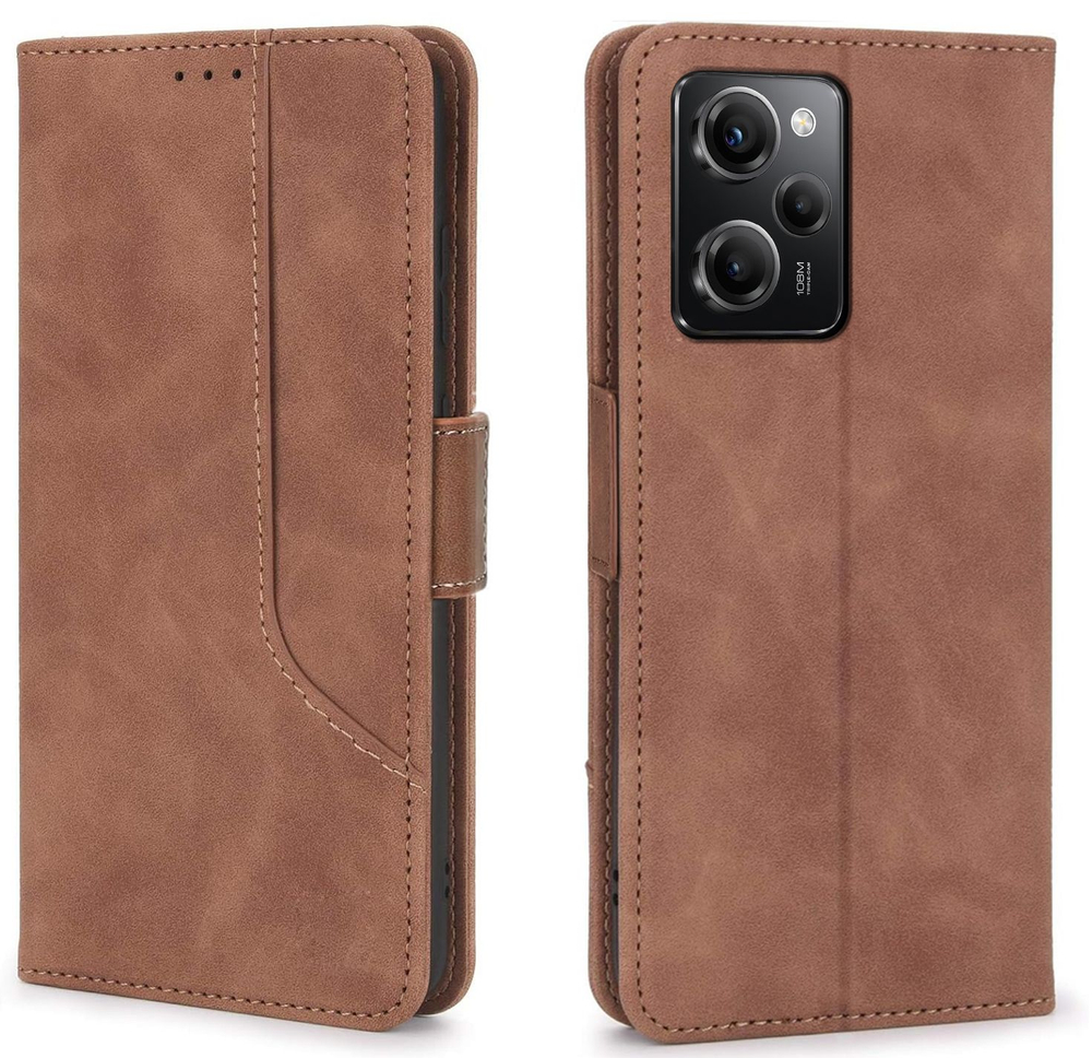 Стильный чехол-книжка из кожи для POCO X5 PRO (не X5!) с отделом для наличных, 3 слотами для карт и подставкой