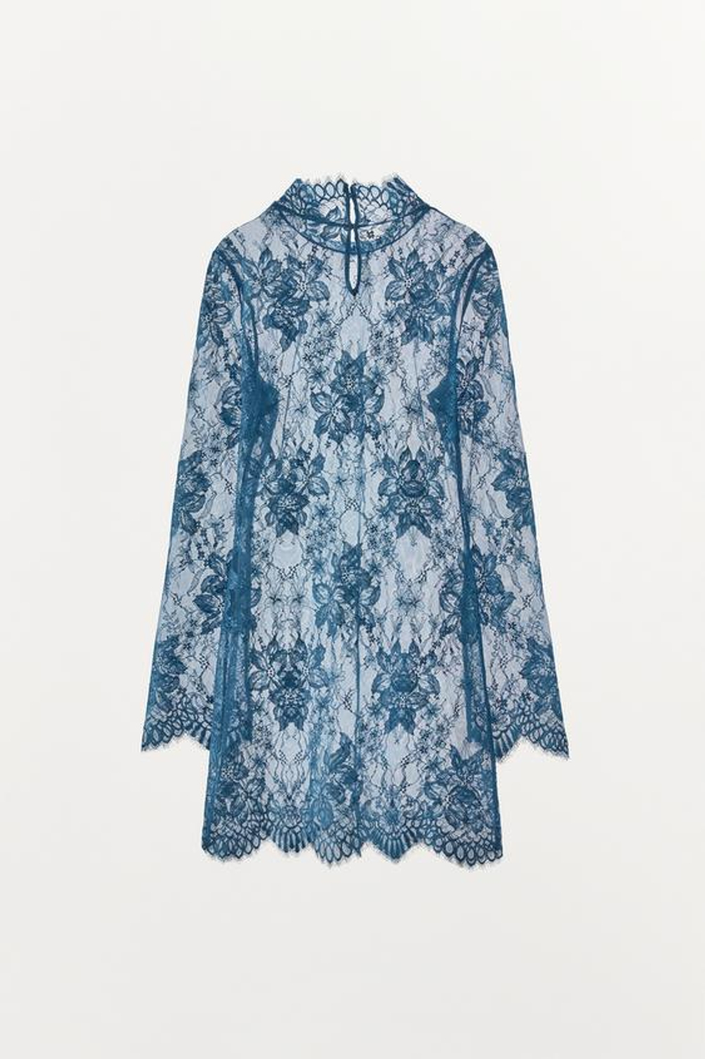 ZARA КРУЖЕВНОЕ МИНИ-ПЛАТЬЕ, СИНИЙ