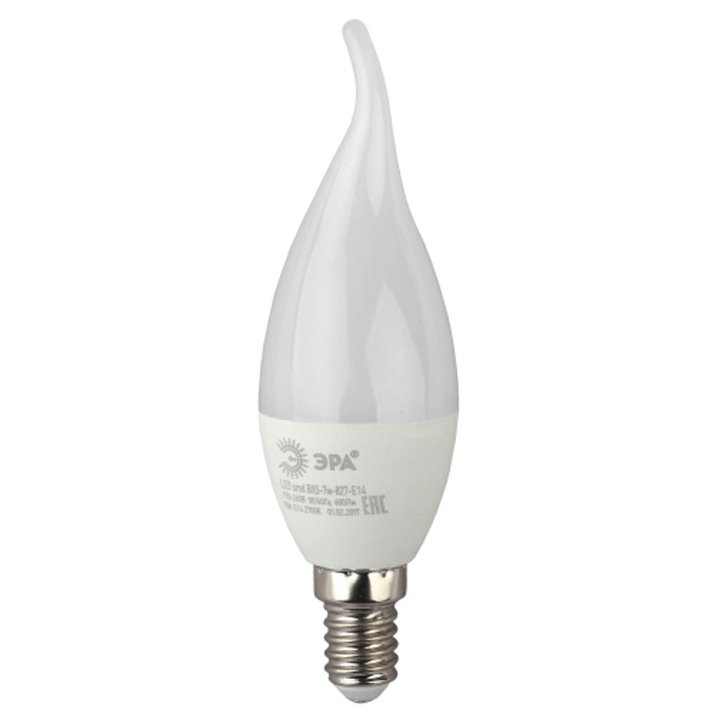 Лампа светодиодная ЭРА STD LED BXS-7W-827-E14 7Вт свеча на ветру теплый белый свет Е14 | Лампы cветодиодные Свеча (B/C)