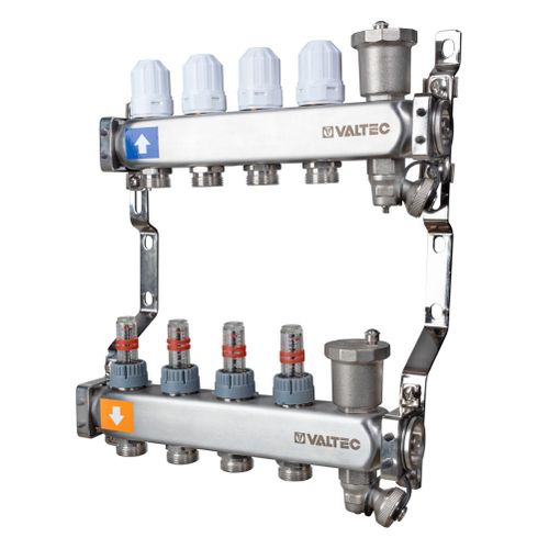 Коллектор Valtec 1"x3/4" 3 контура для тёплого пола с расходомерами (нерж. сталь) VTc.579.EMNX.0603