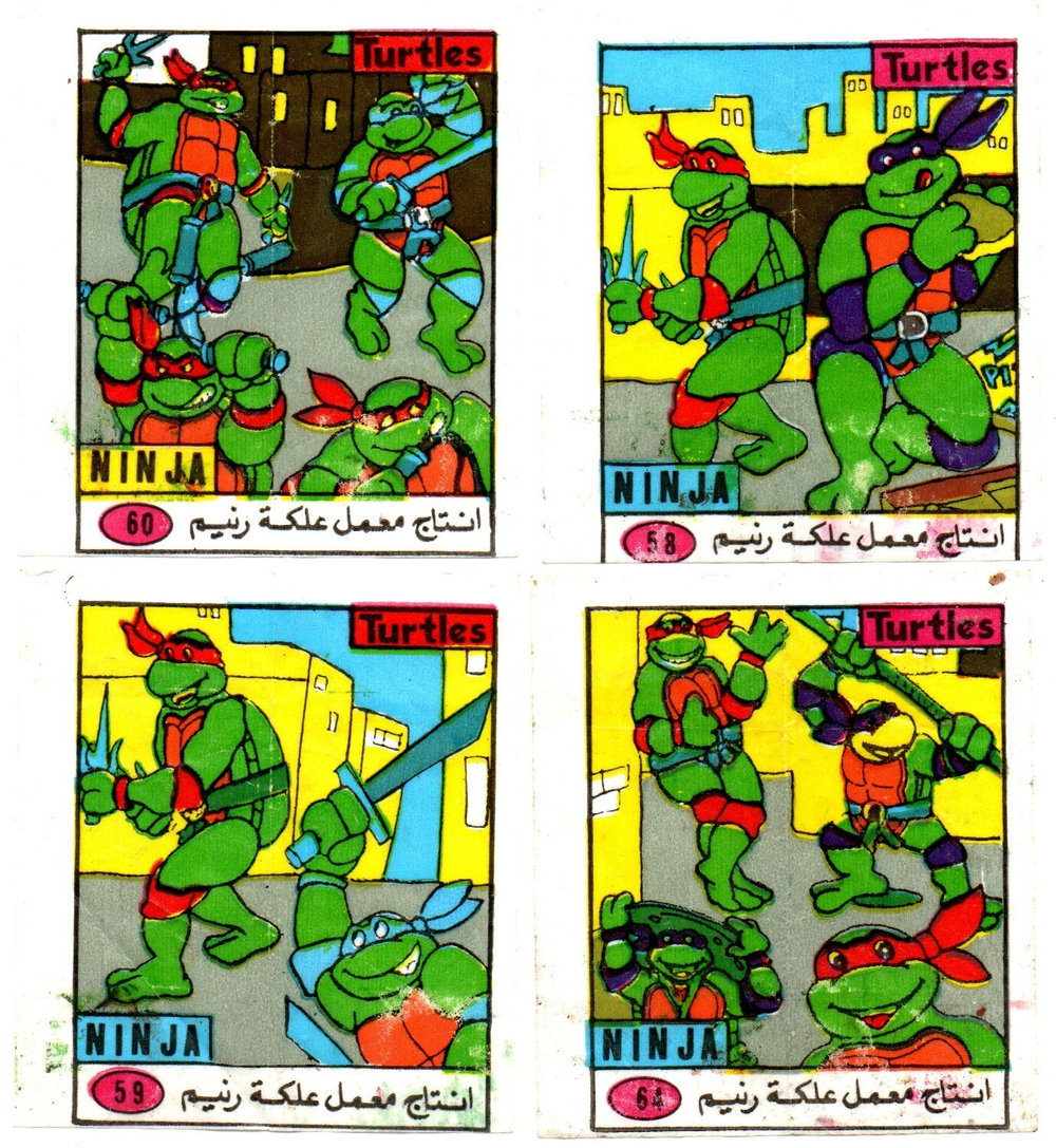 Вкладыши Ninja turtles Черепашки Ниндзя 4 штуки по номерам без повторов №58, 59, 60, 64.