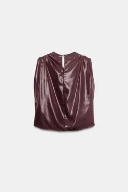 ZARA АТЛАСНЫЙ ТОП С ЗОЛОТИСТОЙ АППЛИКАЦИЕЙ, БУРГУНДИ
