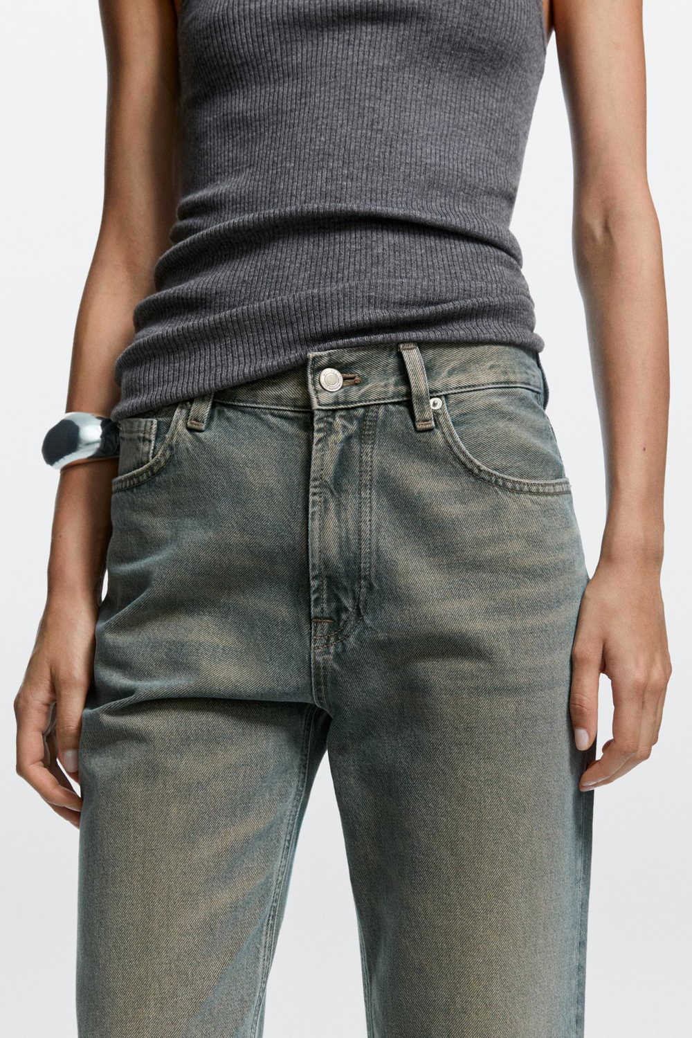 Massimo Dutti Джинсы прямого кроя с высокой талией, синий