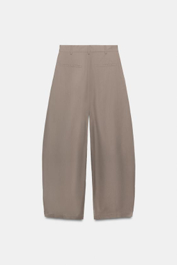 ZARA БРЮКИ С АСИММЕТРИЧНОЙ ТАЛИЕЙ И ЗАЩИПАМИ, СЕРО-КОРИЧНЕВЫЙ