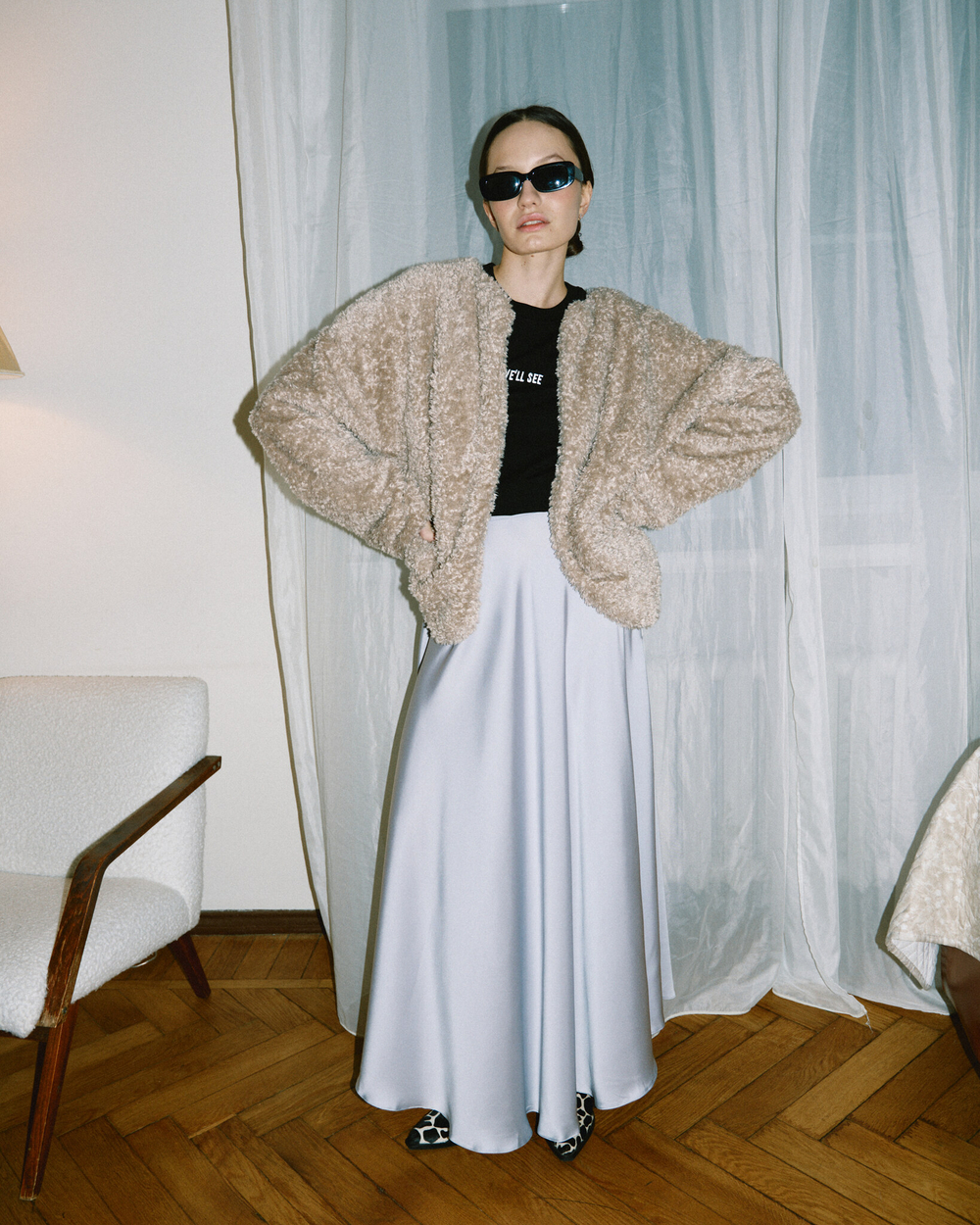 Silk A-line Skirt Silver