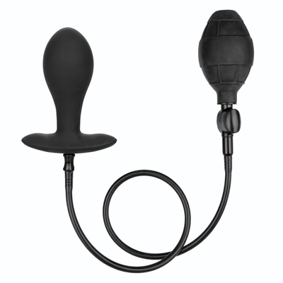 Черная расширяющаяся анальная пробка Weighted Silicone Inflatable Plug Large - 8,25 см. (Цвет: черный)