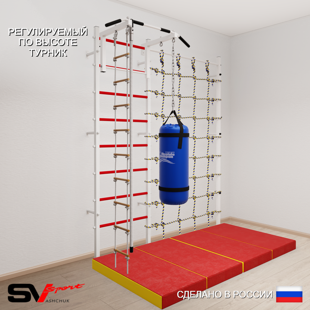 Шведская стенка Sv Sport 51460 (Турник стандарт/Канат/Лестница/Цепь/Мешок 22кг/Мат 2м/Канатный лаз)