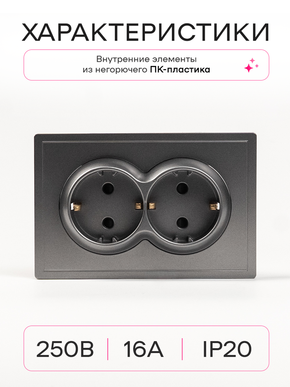 Розетка двойная в один подрозетник с заземлением