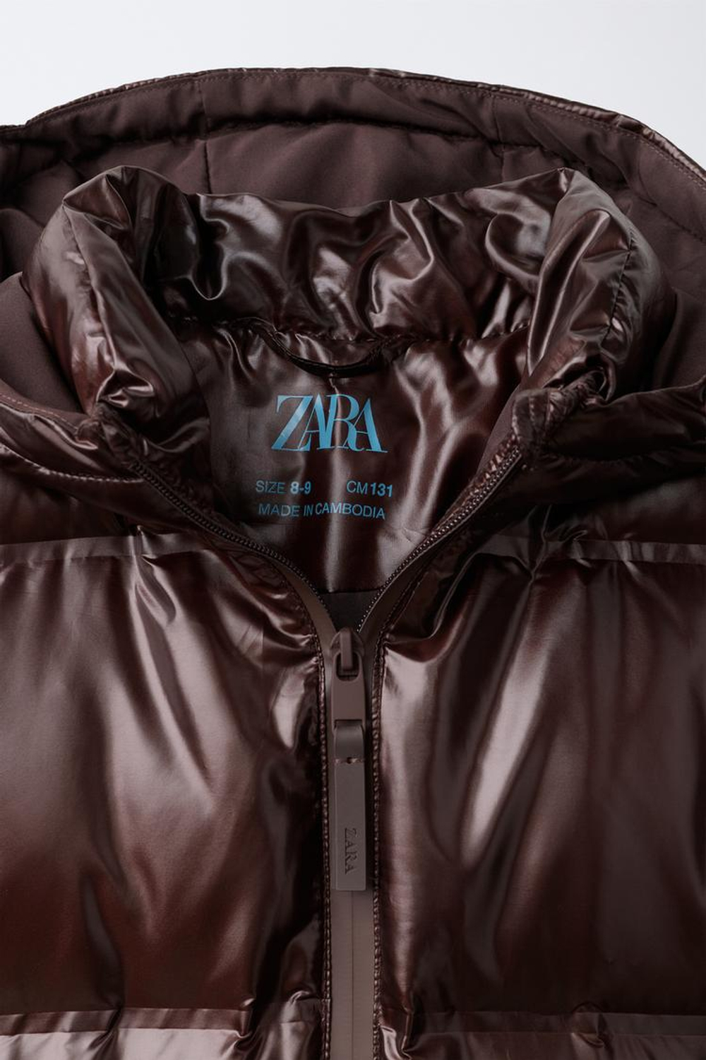 ZARA ТЕХНИЧЕСКИЙ ДЛИННЫЙ ПУХОВИК, КОРИЧНЕВЫЙ