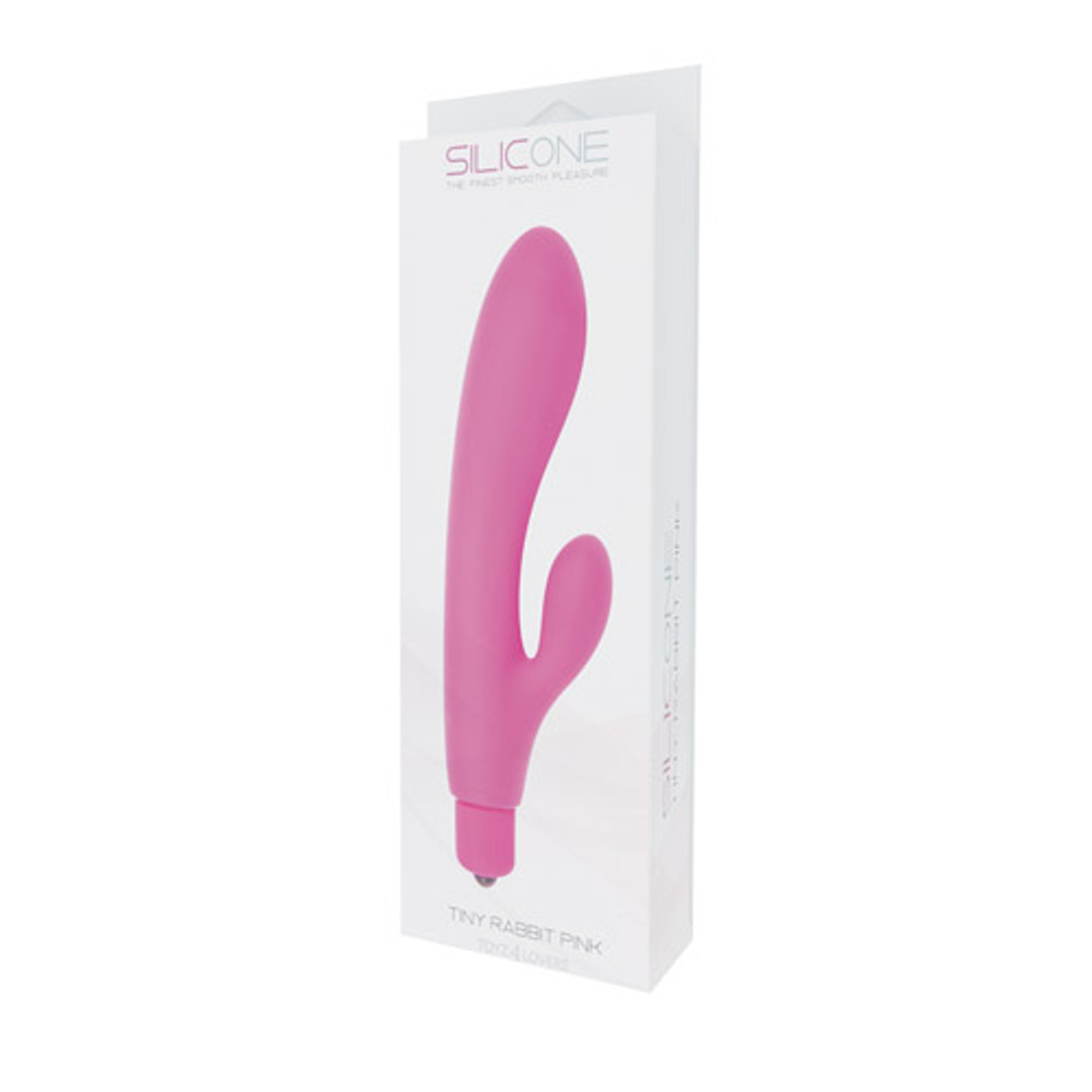 Розовый вибратор с клиторальным пальчиком TINY RABBIT SILICONE - 15 см. (Цвет: розовый)