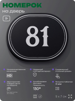 Номерок на дверь квартиры 81, для кабинета, офиса, шильдик 9 х 7 см, черный, Айдентика Технолоджи