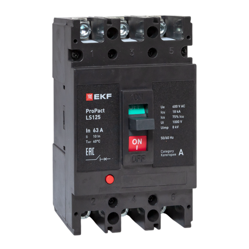 Автоматический выключатель LS125 18кА 3P 63А ProPact EKF mccb-125-18-3-63-ls